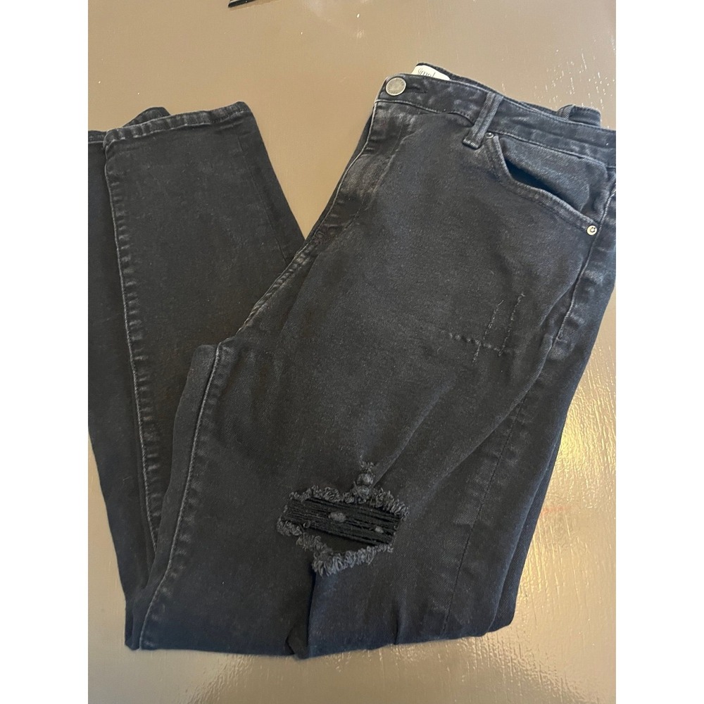 Simple Society Distressed Skinny Jeans Faded Black High Waisted Raw Hem Distress